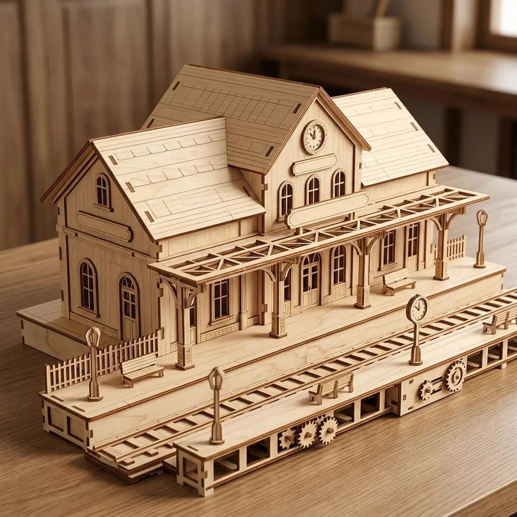 Wooden Mechanical Puzzles Railway Station
