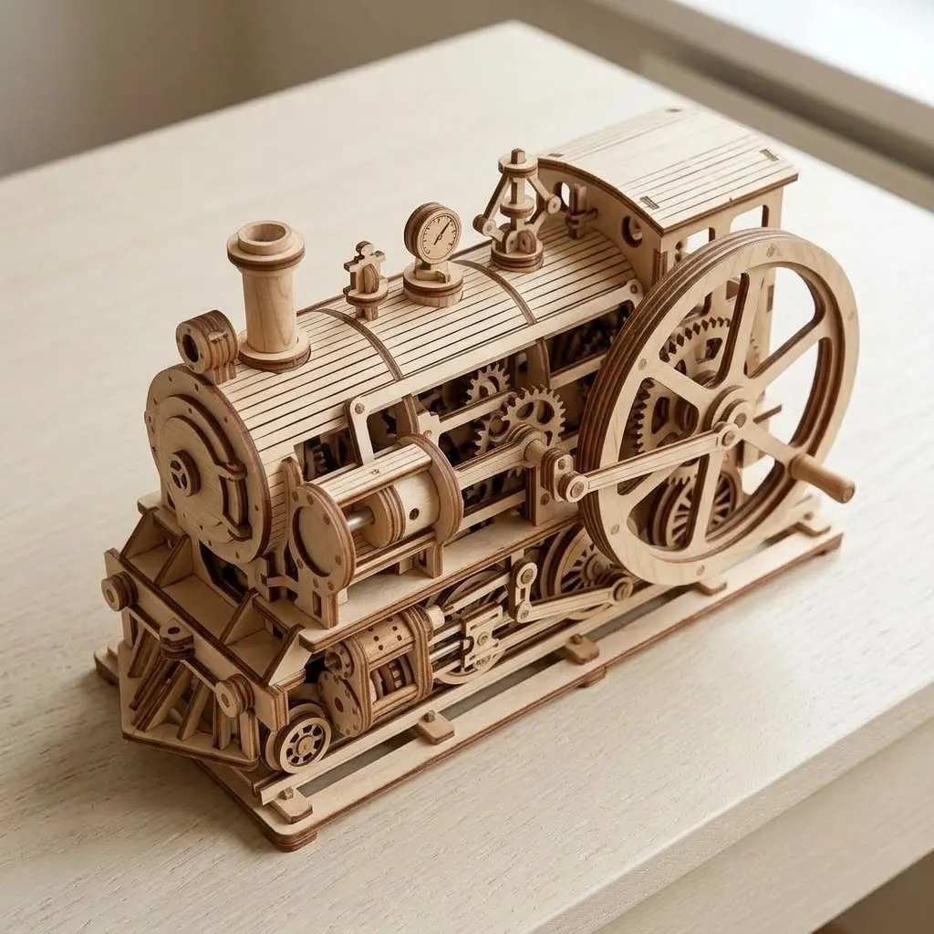 Wooden Mechanical Puzzles Steam Engine